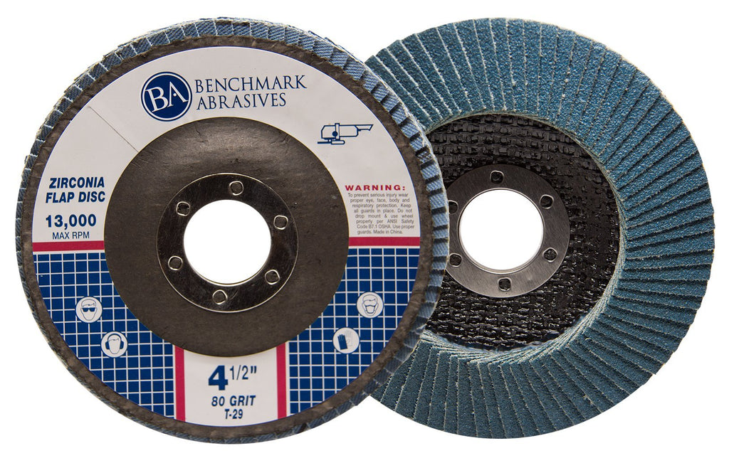 Benchmark Abrasives 4.5" Type 29 Zirconia Flap Discs, 80 Grit, 100-Count