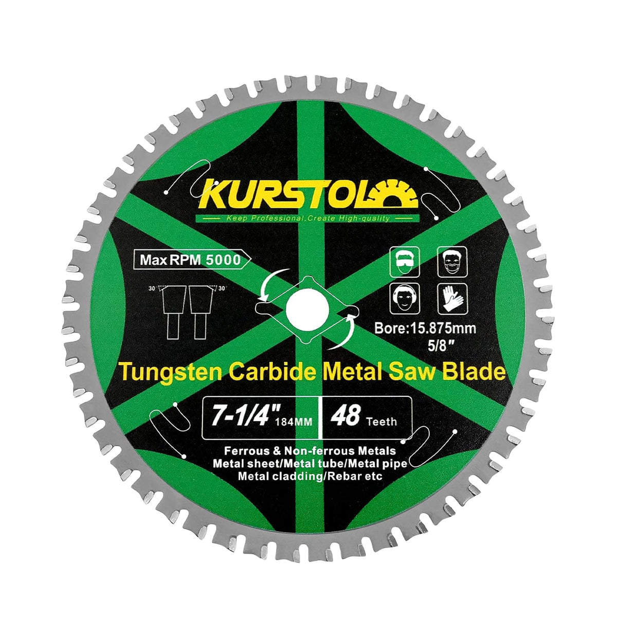 Metal Circular Saw Blade - 7-1/4" TCT Cutting Blade 48T Tungsten Carbide Tipped Blade Arbor 15.87mm for Steel, Iron, Nickel, Titanium, Ferrous Metals, Steel Pipe