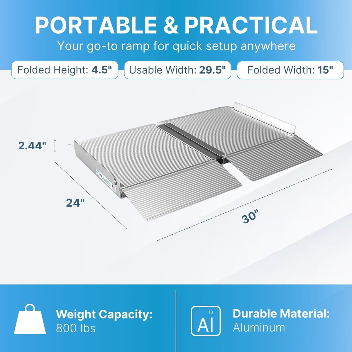 Suitcase Singlefold Portable Wheelchair Ramp, 2 x 30 in