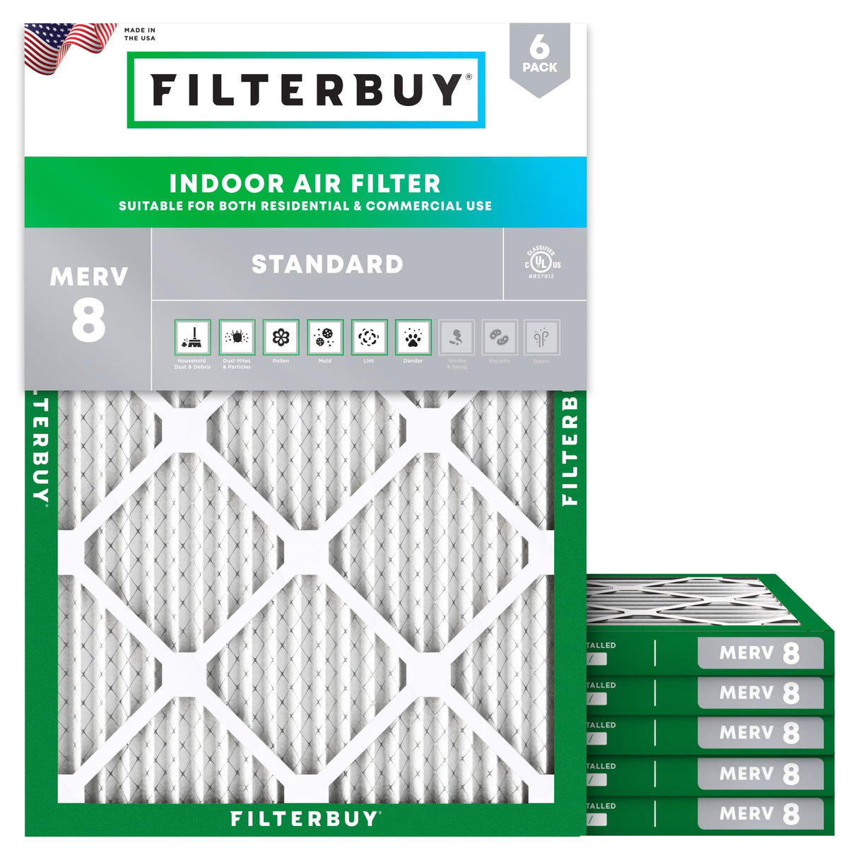 19.5x21.5x1 Air Filter MERV 8 Dust & Allergy Defense (6-Pack)