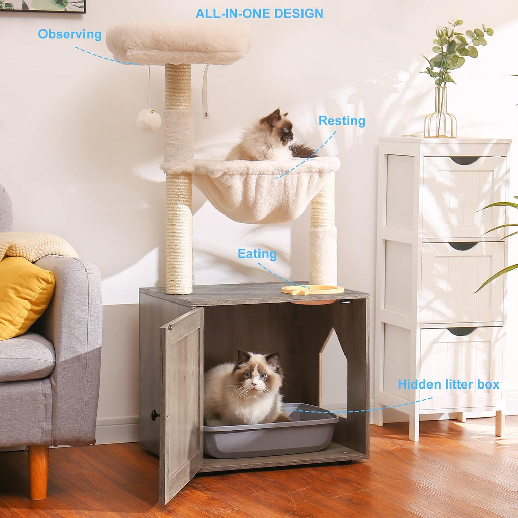 Cat Tree Tower, Litter Box Enclosure, Food Station, MPJ100SG