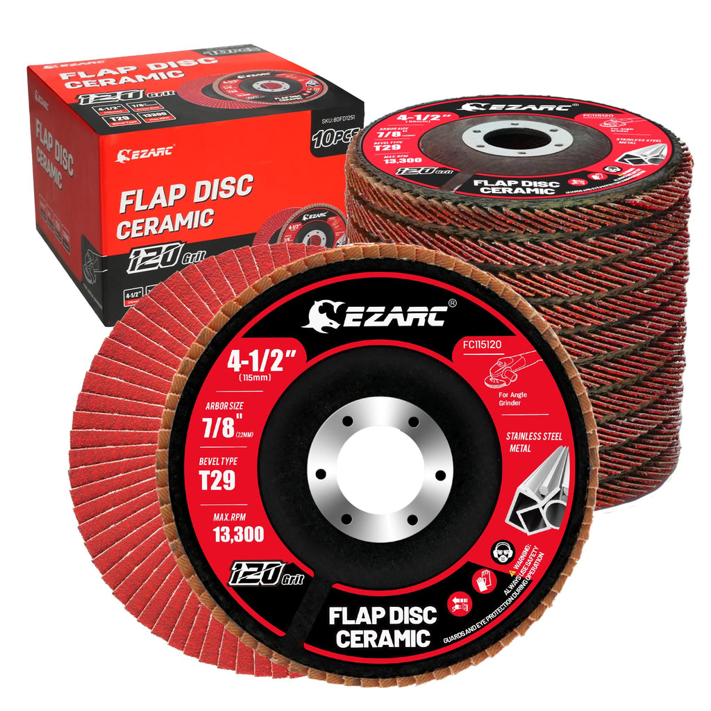 EZARC Ceramic Flap Discs 120 Grit, 4-1/2 x 7/8-Inch, Type 29, 10-Pack