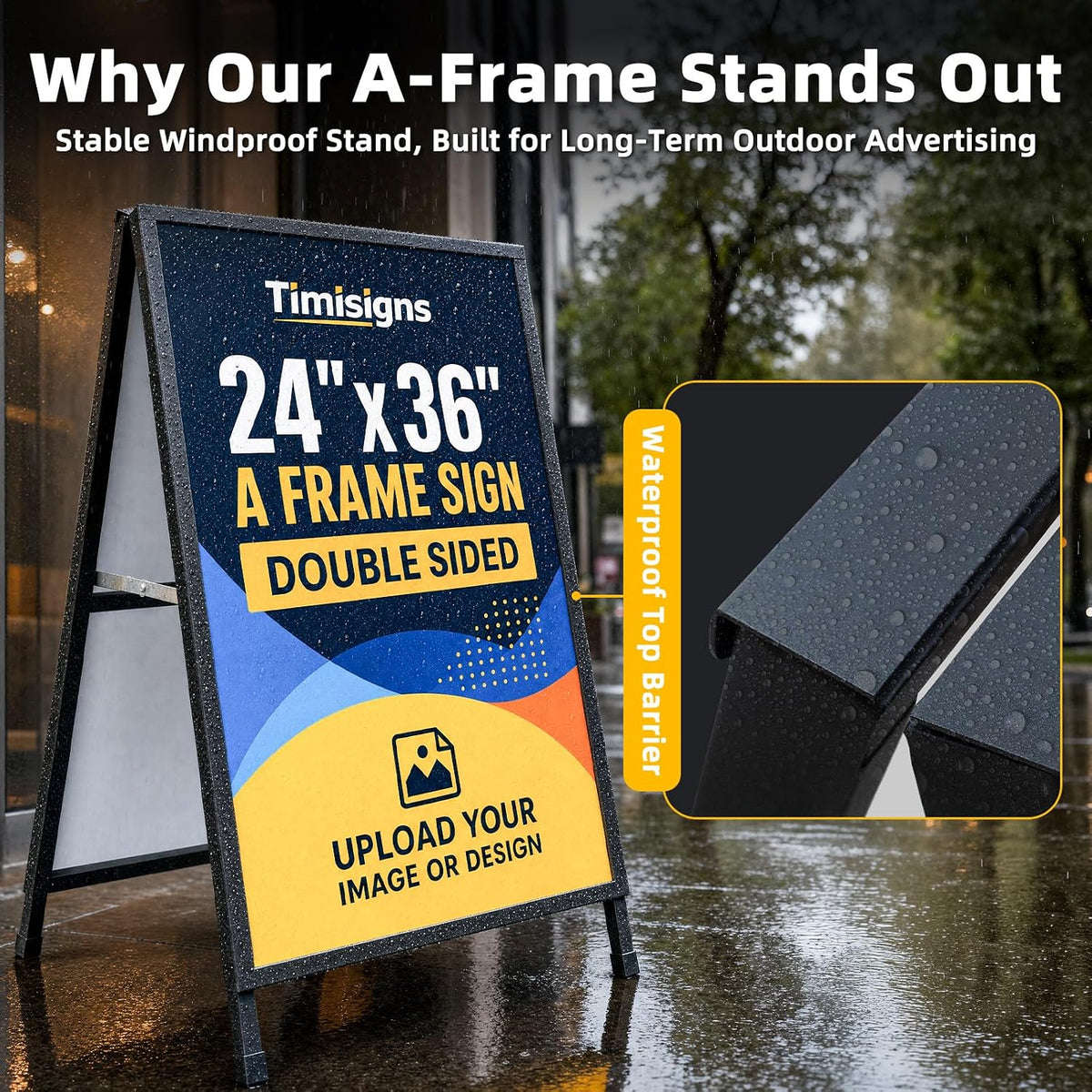 24x36 Inch Heavy Duty Slide-in A-Frame Sidewalk Sign, Double-Sided Folding Steel Metal Sandwich Board Pavement