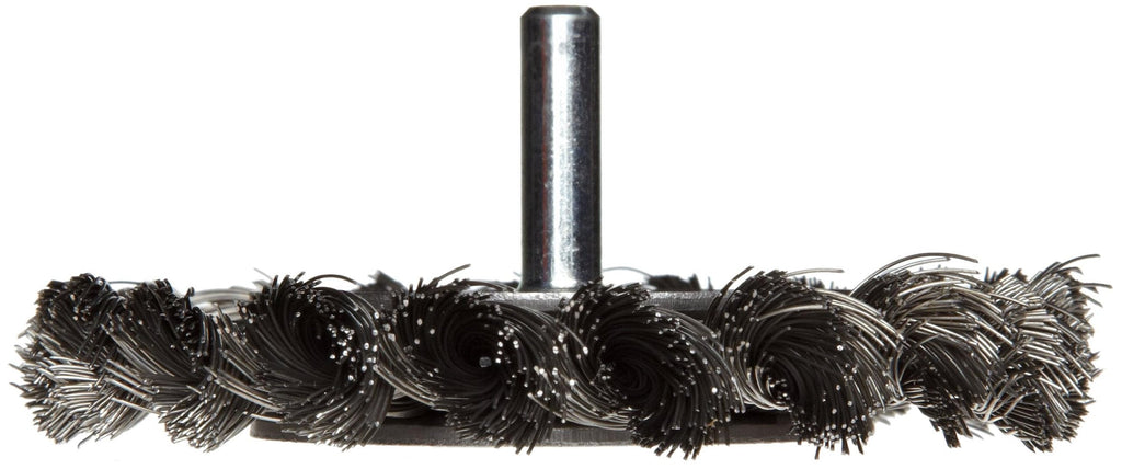 Weiler 17680 3-1/4" Stem-Mounted Knot Wire Wheel, .0118" Steel Fill, 1/4" Stem, Made in the USA