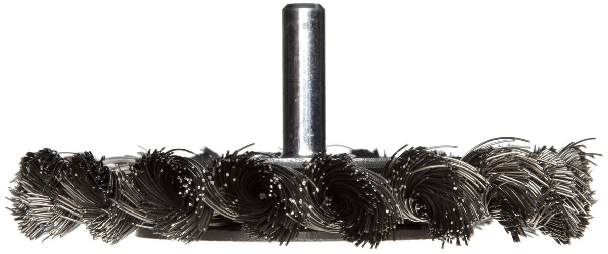 Weiler 17680 3-1/4" Stem-Mounted Knot Wire Wheel, .0118" Steel Fill, 1/4" Stem, Made in the USA
