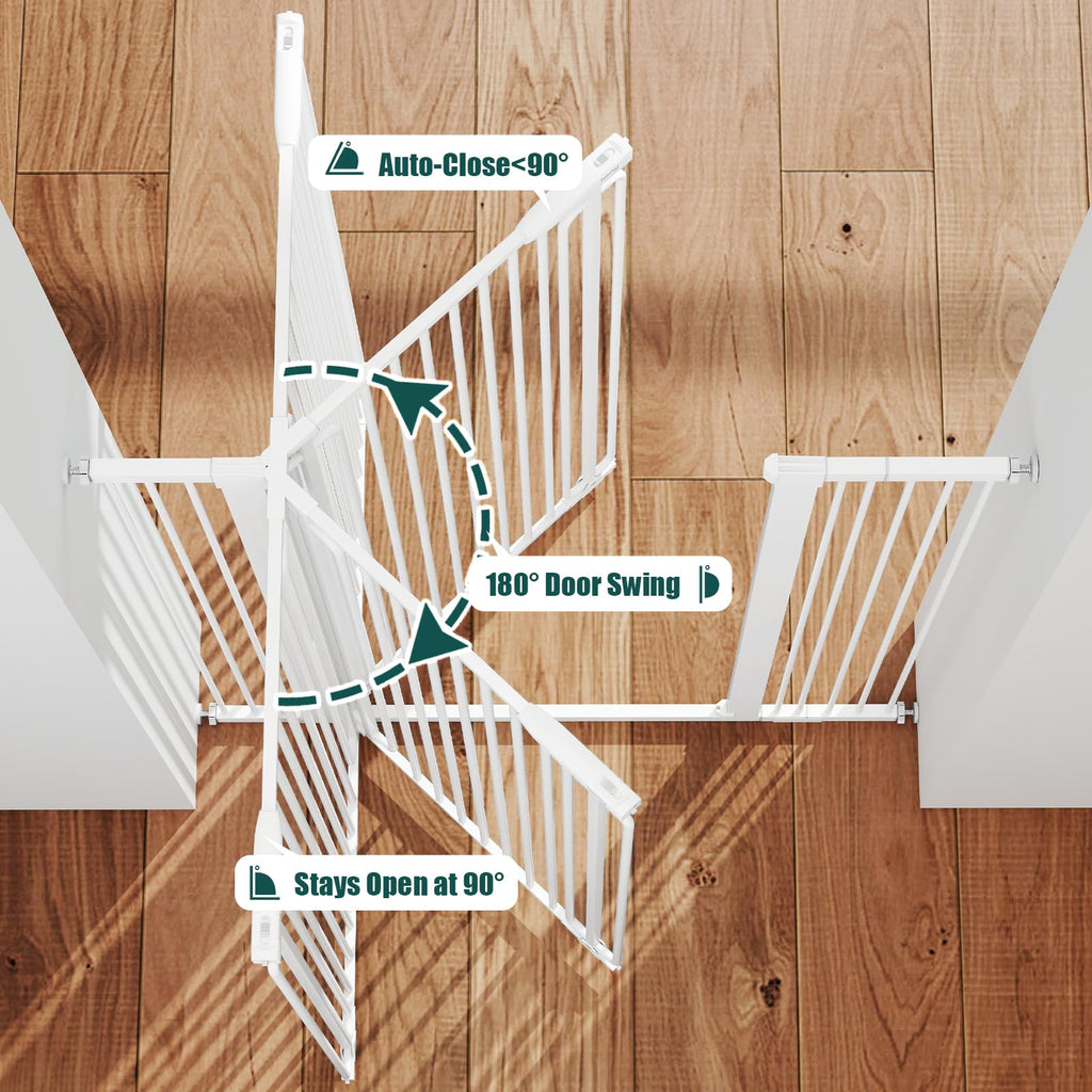 51" x 29.7-46" Wide Extra-Tall Full-Height Anti-Jump Cat & Pet Safety Gate with Narrow Bar Spacing & Double-Lock Walk-Through Door for Doorways & Stairs