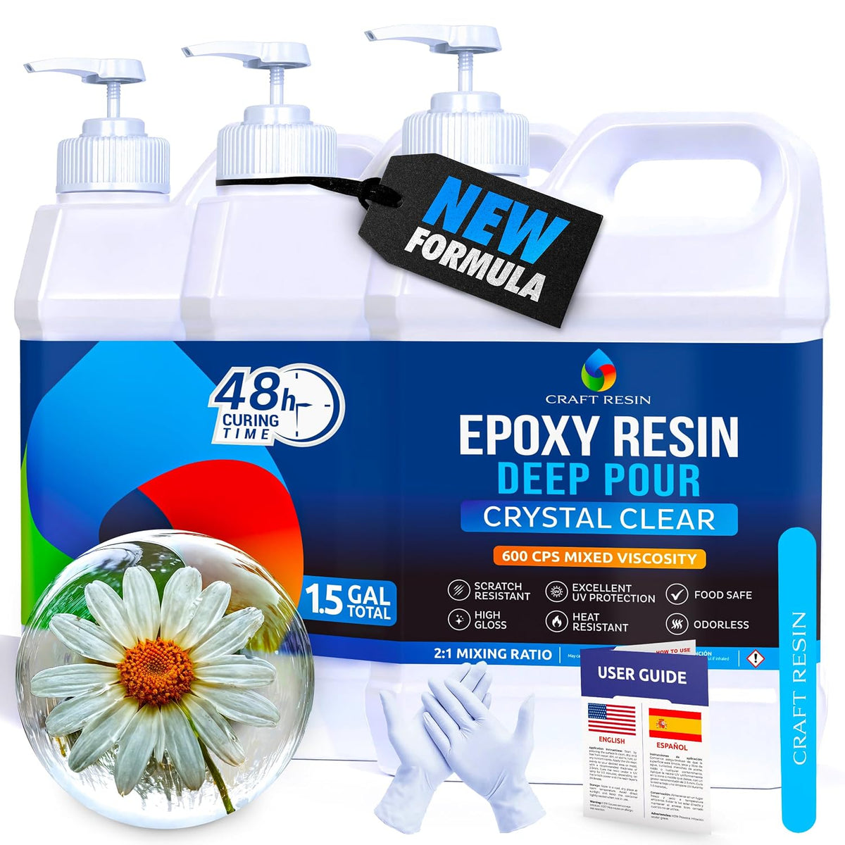 Deep Pour Epoxy Resin Kit. 2” Pours, Crystal Clear - 1.5 Gallon | Bubble Free, UV Resistant & Food Safe Casting Resin