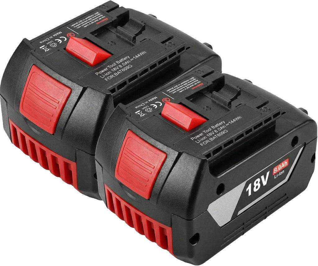 2-Pack 18V 8.0Ah Lithium-Ion Cordless Tool Battery Packs, Replacement for Bosch 18V BAT609 BAT612 BAT618, Fit Drill & Power Tools for Home DIY & Professional Users