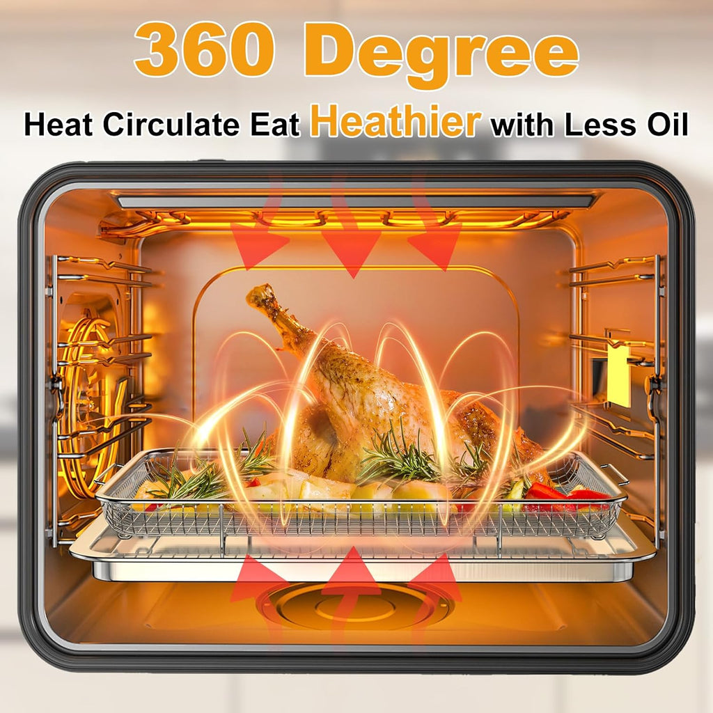 Air Fryer Basket Oven - 2 Set Large Air Fryer Basket and Tray Stainless Steel Oven Air Fryer Rack Pan Accessories for