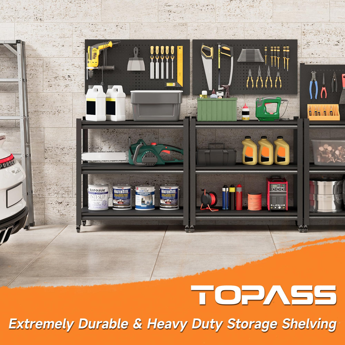 Workbench with Pegboard, Adjustable Heavy Duty Work Table with Wheels, Heavy Duty Workstation, Metal Tool Work Bench