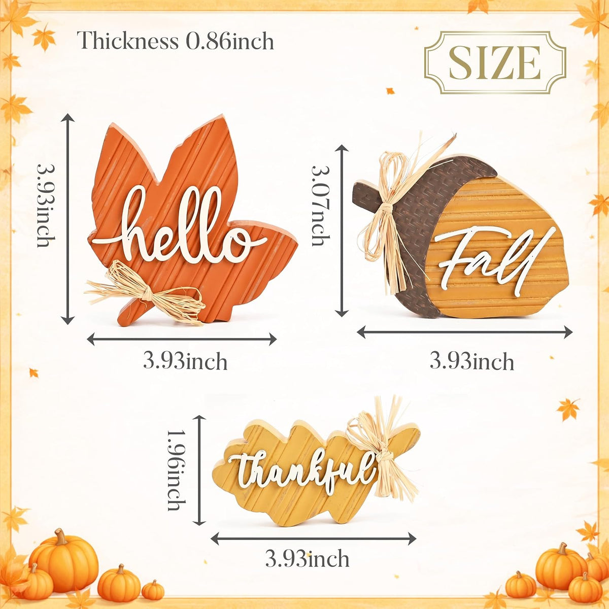 Fall Decorations for Home, 3Pcs Wooden Fall Decor with Maple Leaf Oak Leaf and Acorn for Indoor Table Decor, Rustic