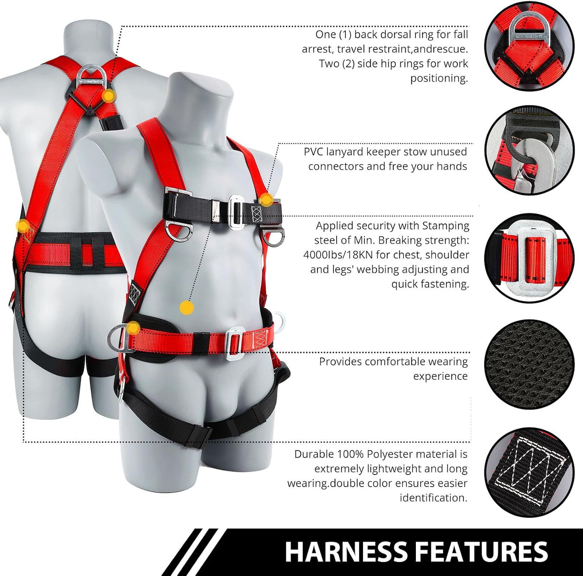 Safety Harness Fall Protection Kit: Roofing Harness for Work | Men Construction Climbing Fall Arrest Safety Harnesses
