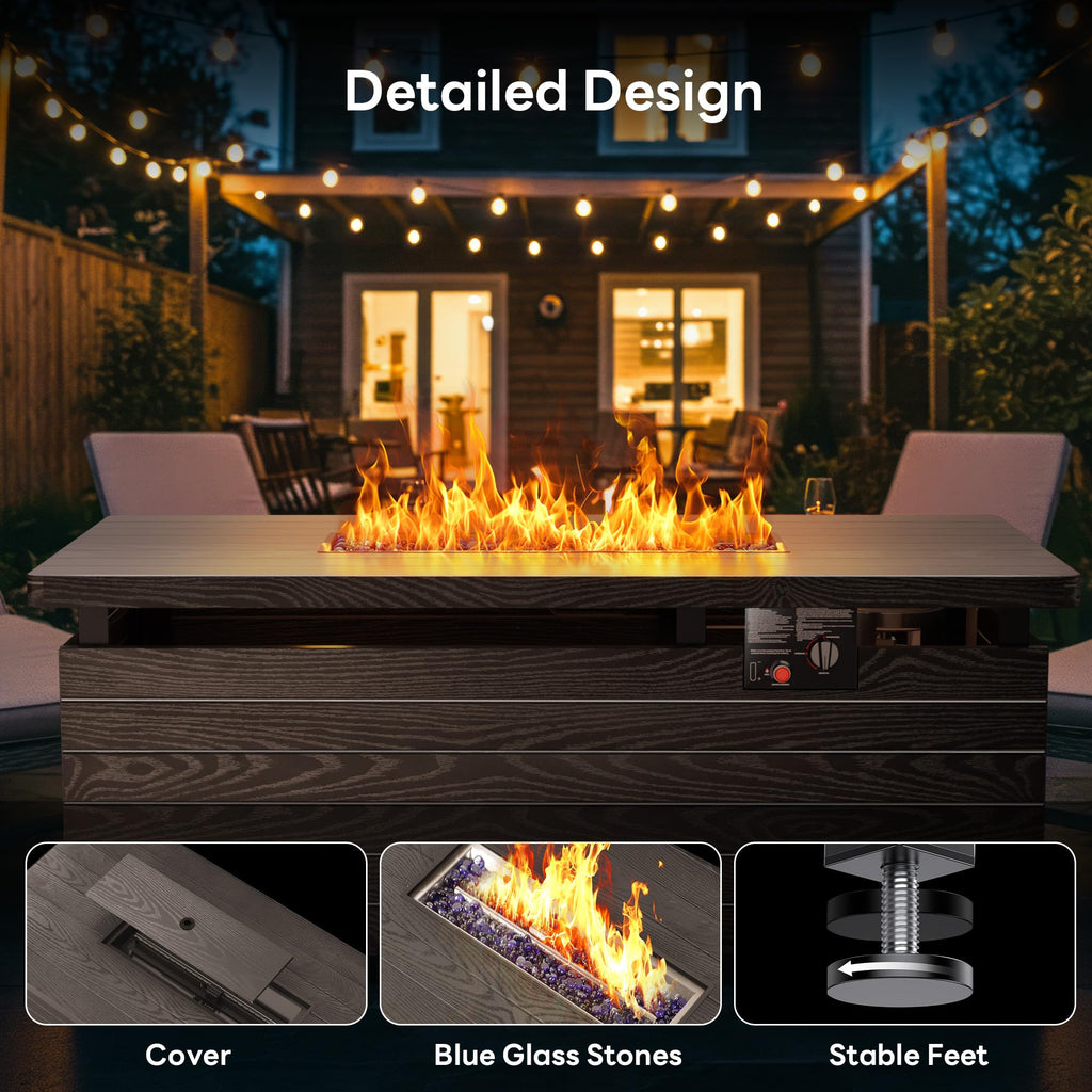 51” Outdoor Propane Fire Pit Table, 50000 BTU 4-in-1 Gas Fire Pits, Brown