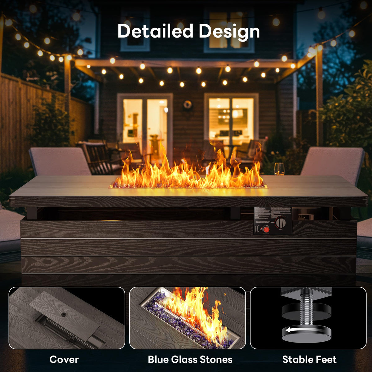 51” Outdoor Propane Fire Pit Table, 50000 BTU 4-in-1 Gas Fire Pits, Brown