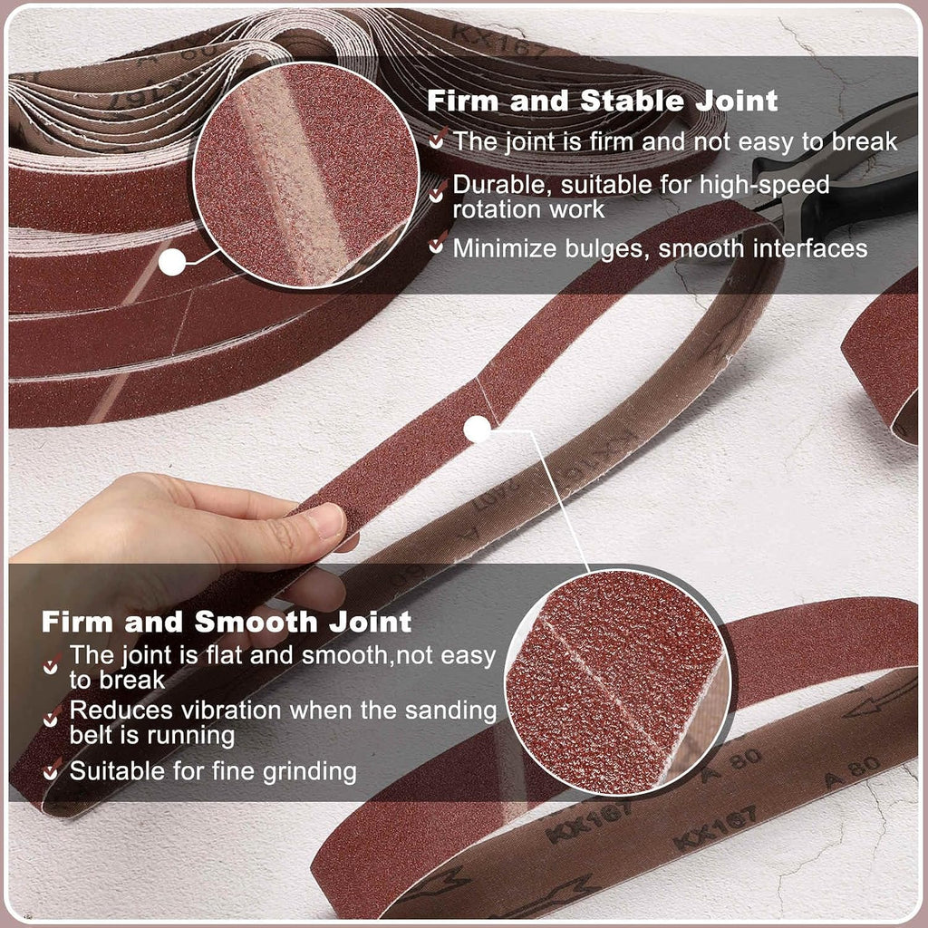HARFINGTON 2 x 48 Inch Sanding Belts, 15 Pcs 80/120/150/240/400 Grit Aluminum Oxide Abrasive Belt Sander File Belt for Woodworking, Metal Polishing, Knife Sharpener