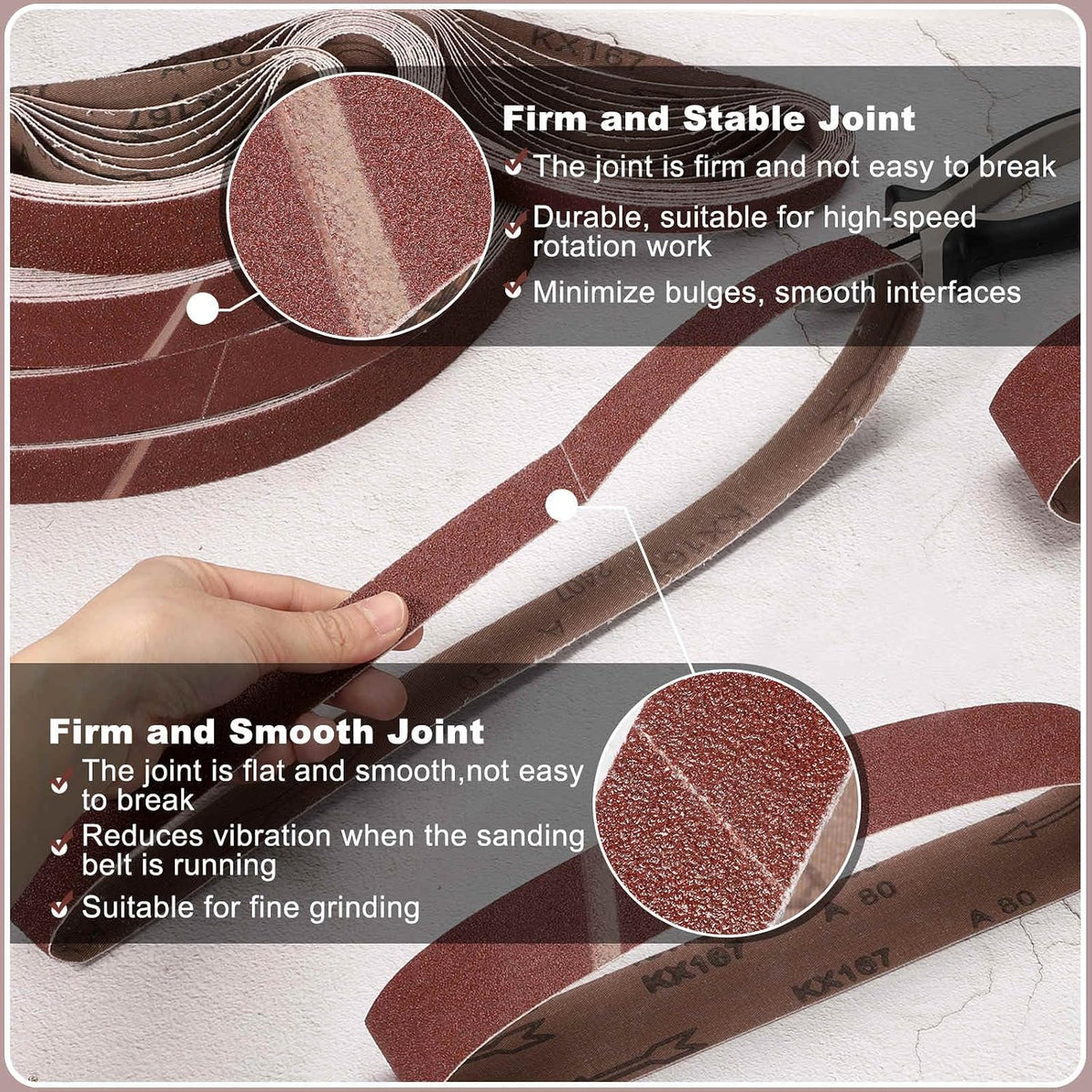HARFINGTON 2 x 48 Inch Sanding Belts, 15 Pcs 80/120/150/240/400 Grit Aluminum Oxide Abrasive Belt Sander File Belt for Woodworking, Metal Polishing, Knife Sharpener