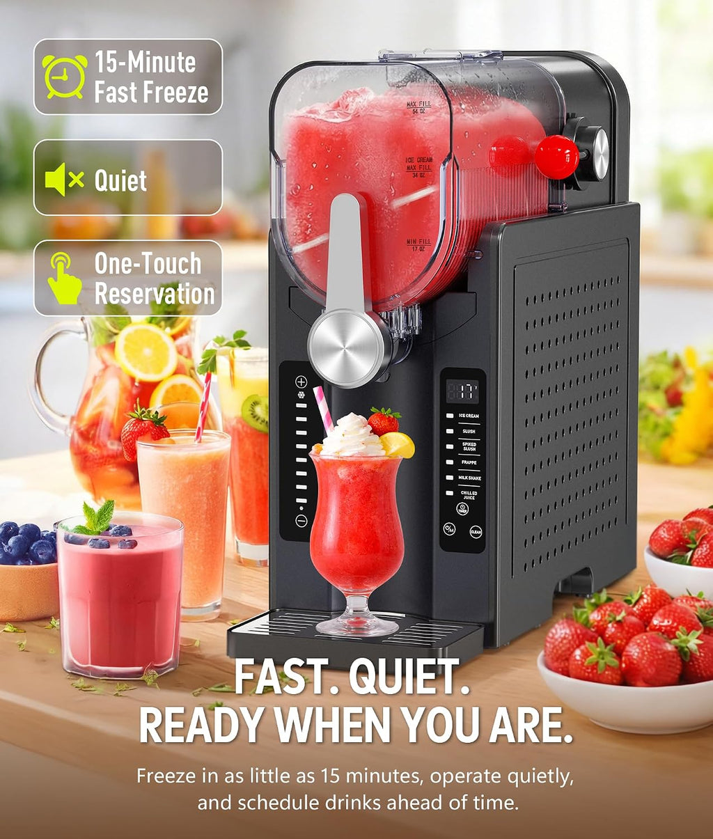 Slushie Machine: No Ice Needed Slushy Machine for Home, 6 Preset, Real-Time Temp Display, Auto-Clean | Frozen