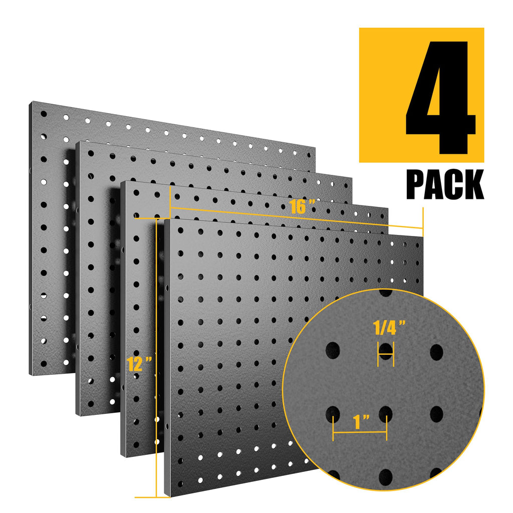 Peg Board, 4 Pack Metal Pegboard Panels Black Boards Wall Organizer