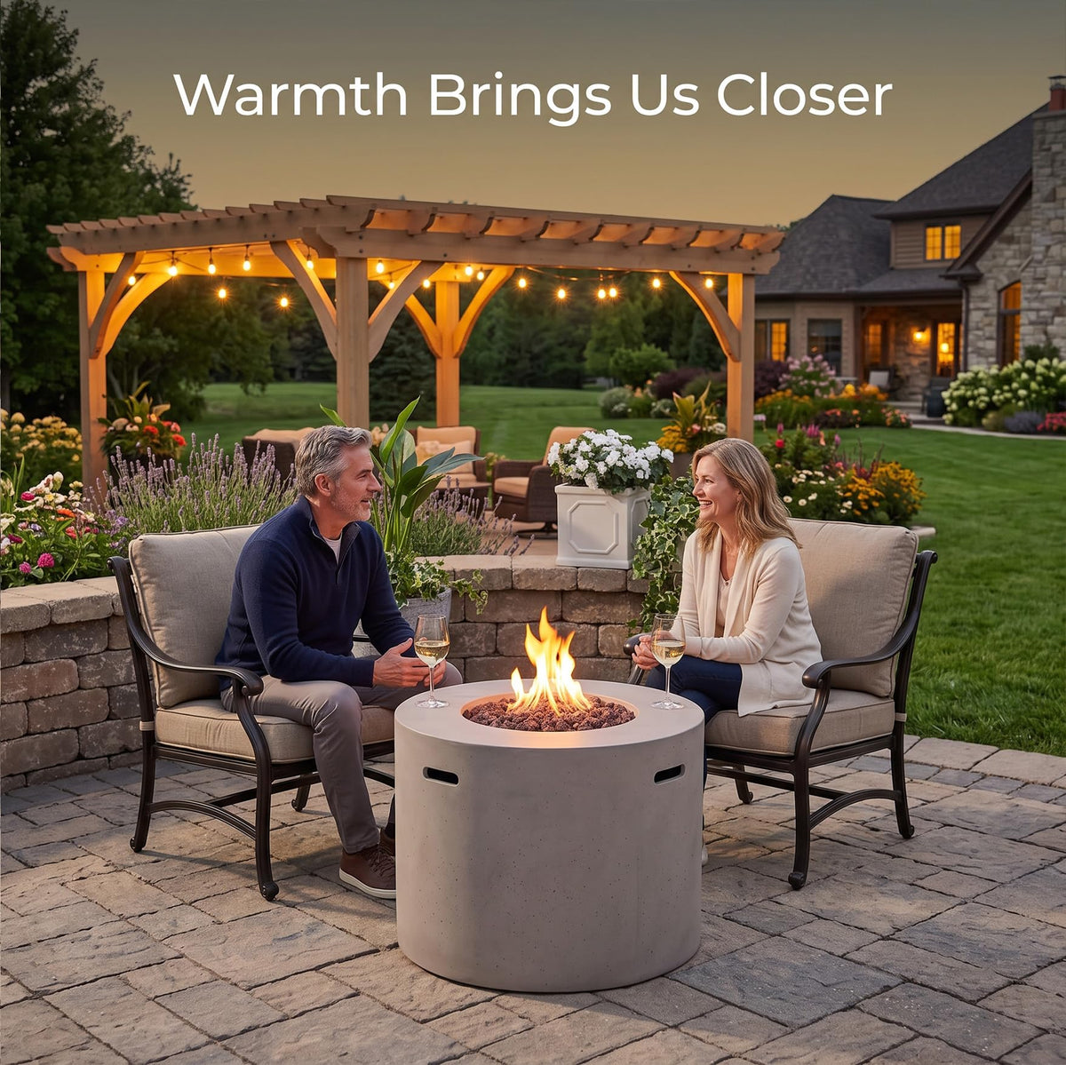 31“ Propane Fire Pit Table for Outside Patio, 40000BTU, Light Grey