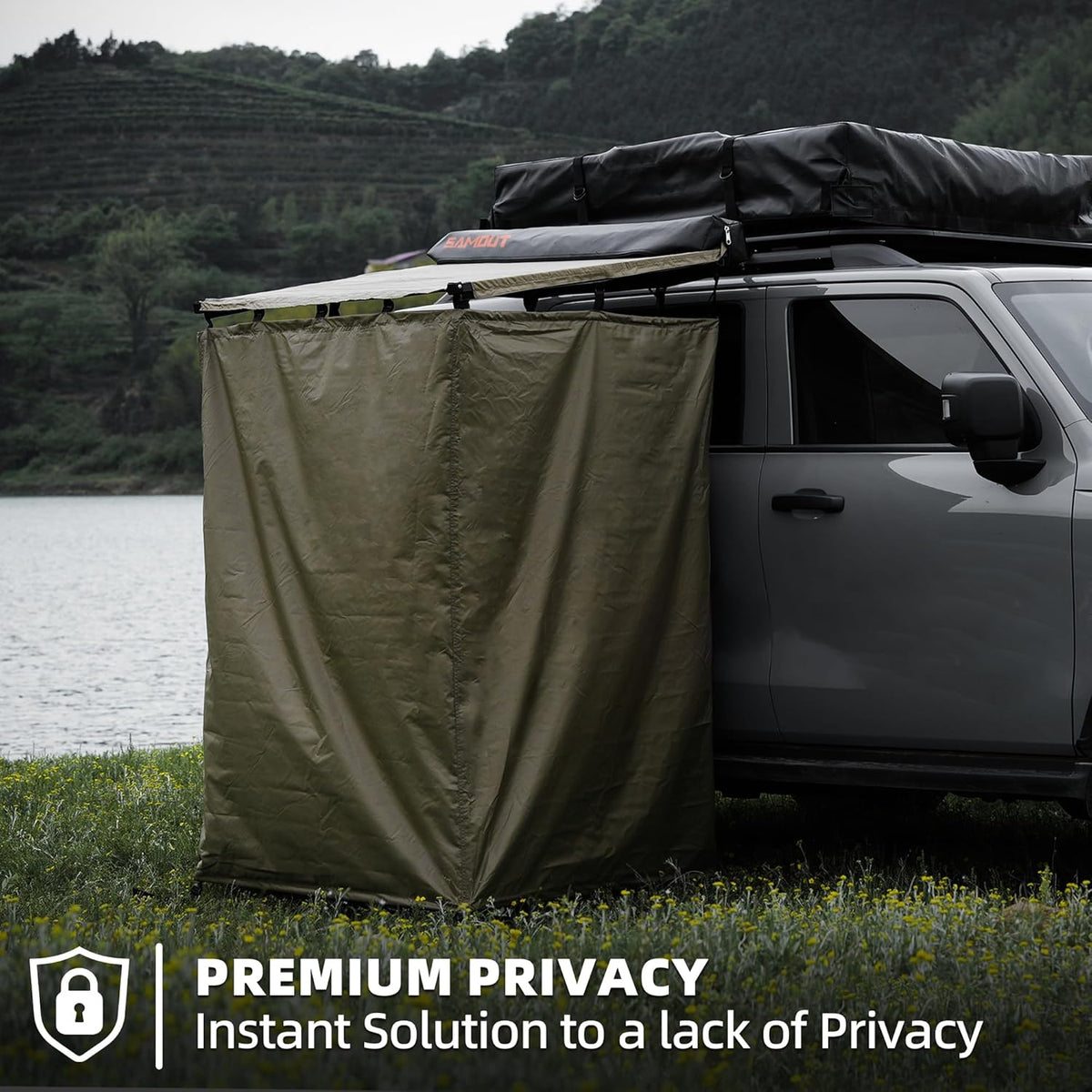 Vehicle Side Shower Room with Roof, 3.3ft x 3.3ft Privacy Shelter Restroom, Car Side Shower Room, Portable Shower