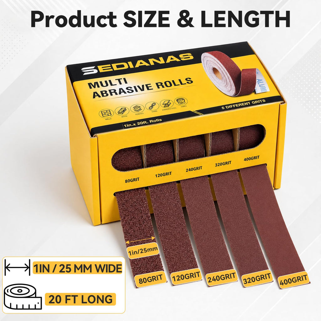5 Pcs Emery Cloth Roll 80-400 Grit Abrasive Sandpaper Roll with Dispenser