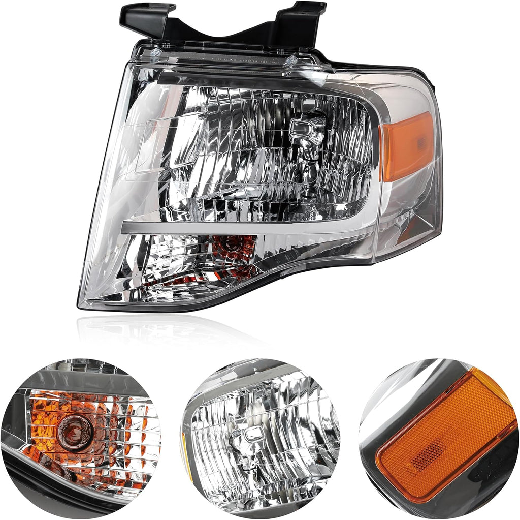 Pair Chrome Headlights Compatible with 2007-2014 Ford Expedition