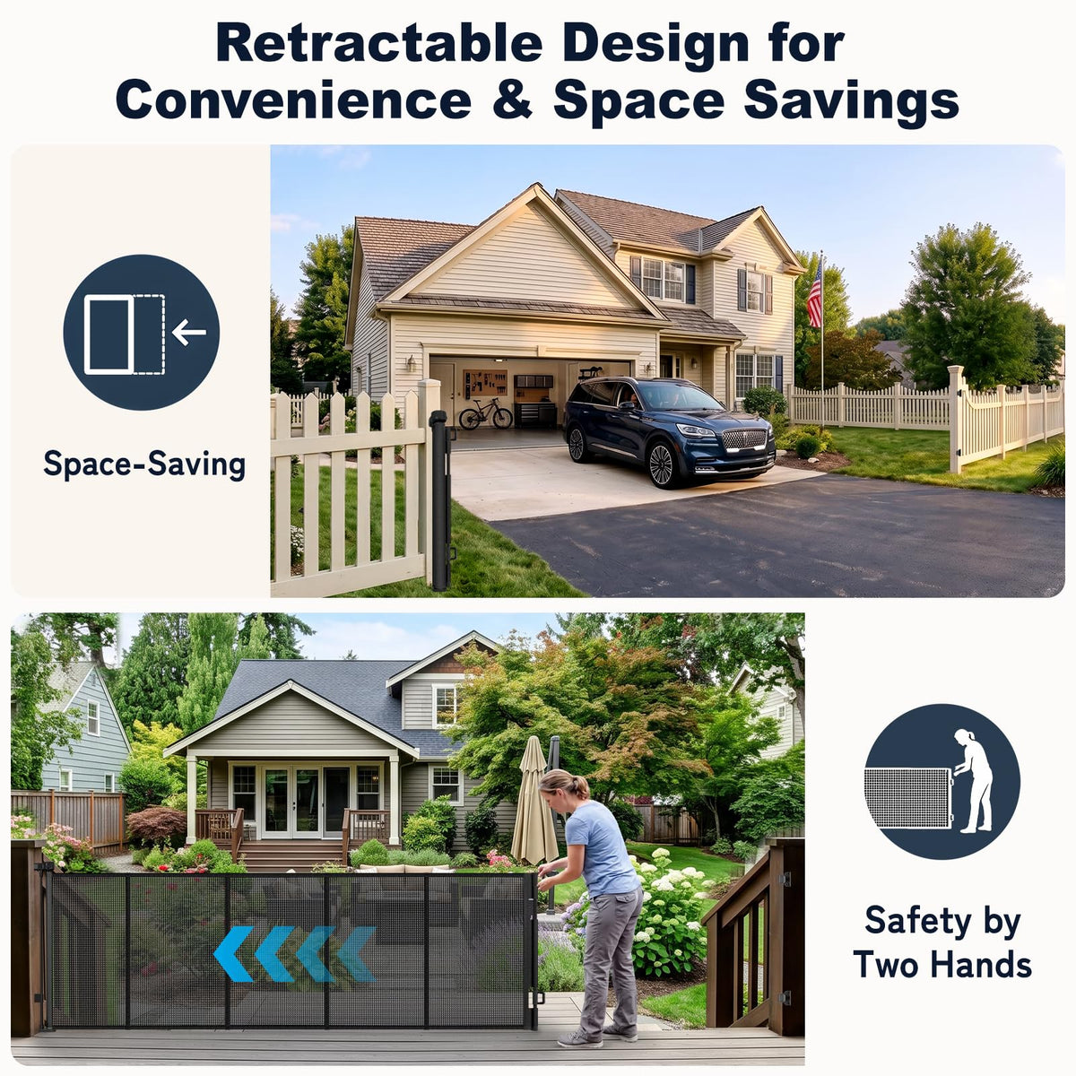 240" Extra-Wide Retractable Indoor/Outdoor Mesh Pet & Child Safety Gate with One-Hand Safety Lock for Wide Openings, Patios & Stairways