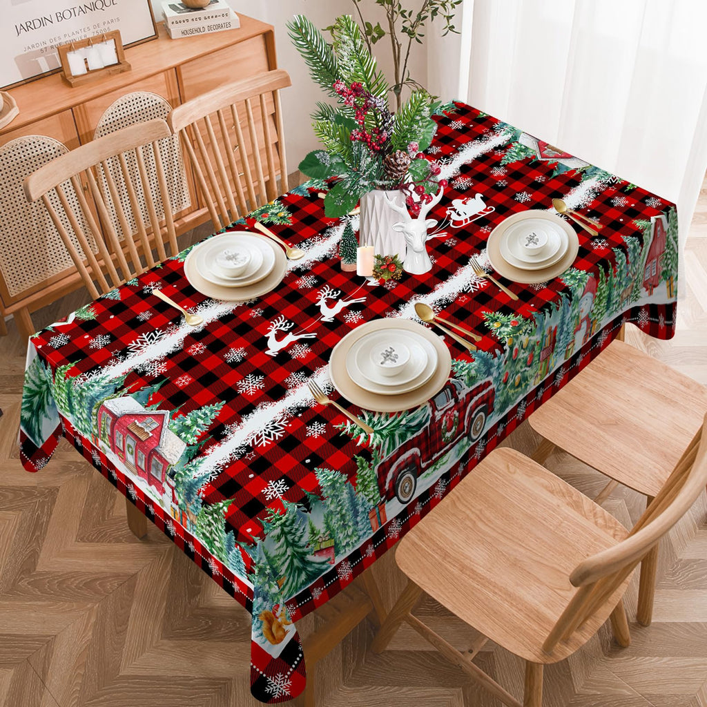 Christmas Tablecloth 60x84 Inches for Rectangle Tables - Red Buffalo Plaid Christmas Decor for Table - Water