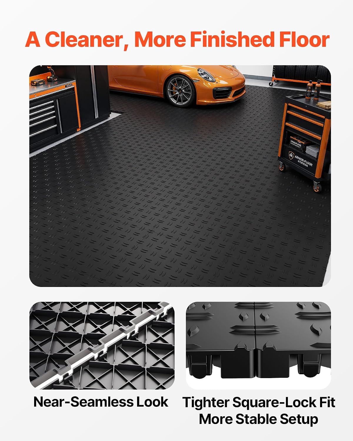 Garage Floor Tiles 12 x 12 x 0.53 inch, Interlocking Design Ease of Installation Double-Sided Texture Non-Slip