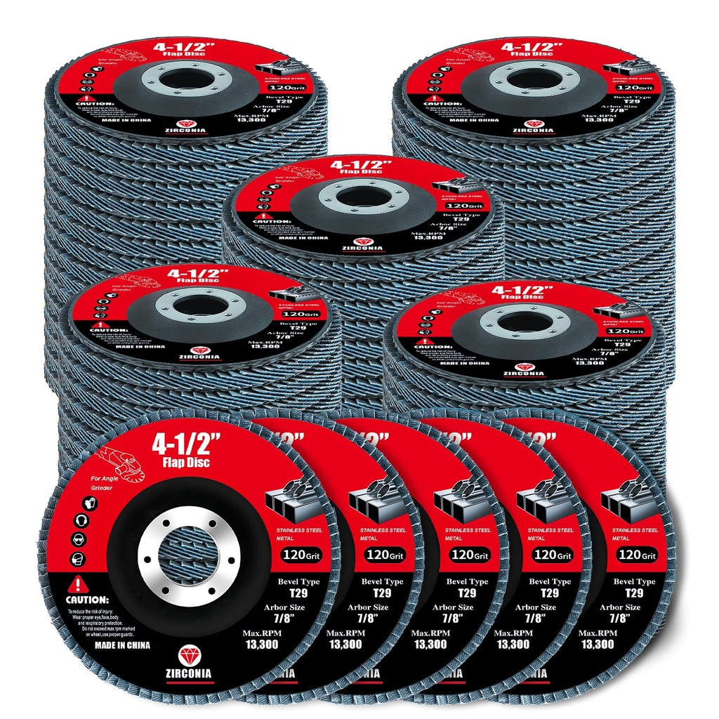 GritElite 60 Pack Flap Discs 120 Grit, 4 1/2" x 7/8" for Angle Grinder,Type 29 Zirconia Grinding Wheel for Metal,Wood,Stainless Steel, Sheet Metal