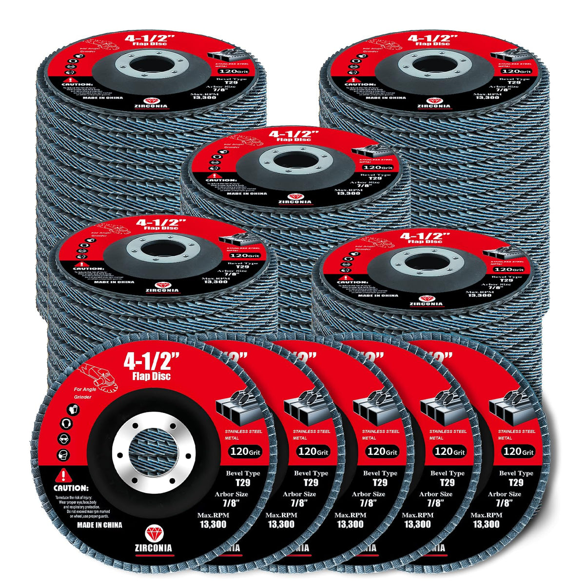 GritElite 60 Pack Flap Discs 120 Grit, 4 1/2" x 7/8" for Angle Grinder,Type 29 Zirconia Grinding Wheel for Metal,Wood,Stainless Steel, Sheet Metal