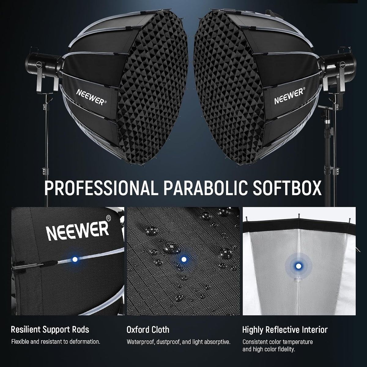 Parabolic Softbox Kit, 35.4" Bowens Mount Soft Box, NS72P | With Light Diffusers