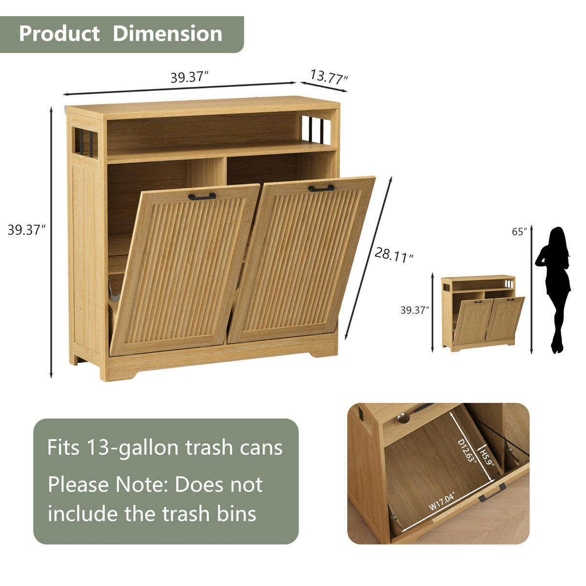 2 x 13 Gallons Double Tilt Out Trash Can Cabinet, Trash Cabinet