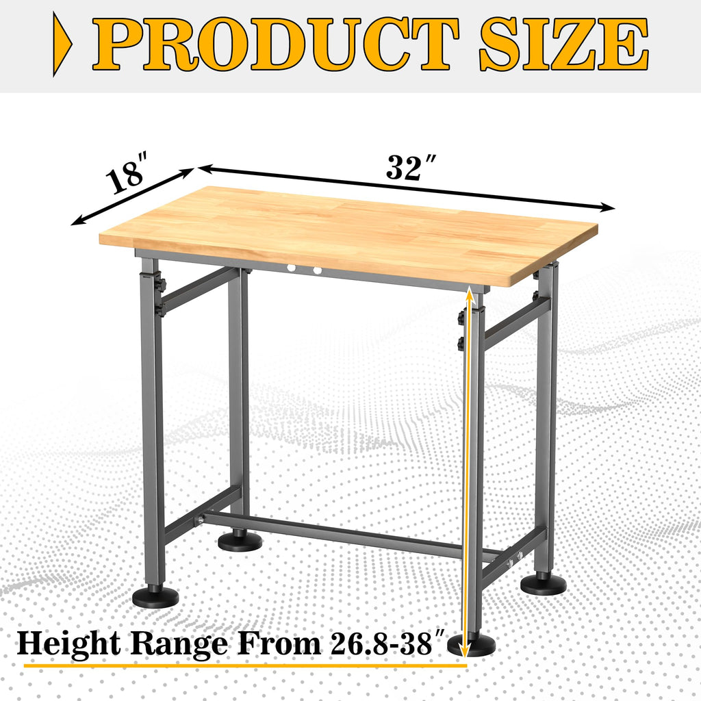 Workbench for Garage, 32"x18" Adjustable Height Work Table