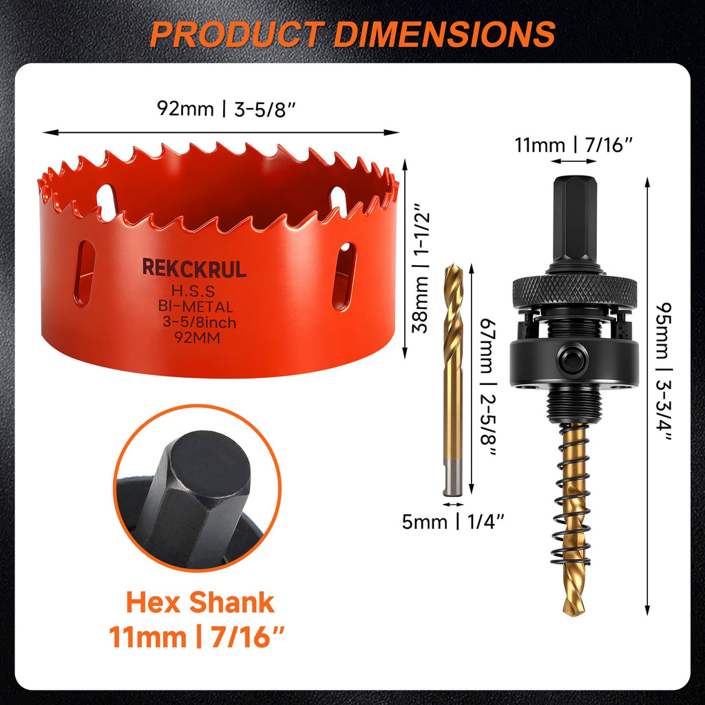 (92mm | 3-5/8 Inch) HSS M42 with 8% Cobalt Bi-Metal Hole Saw