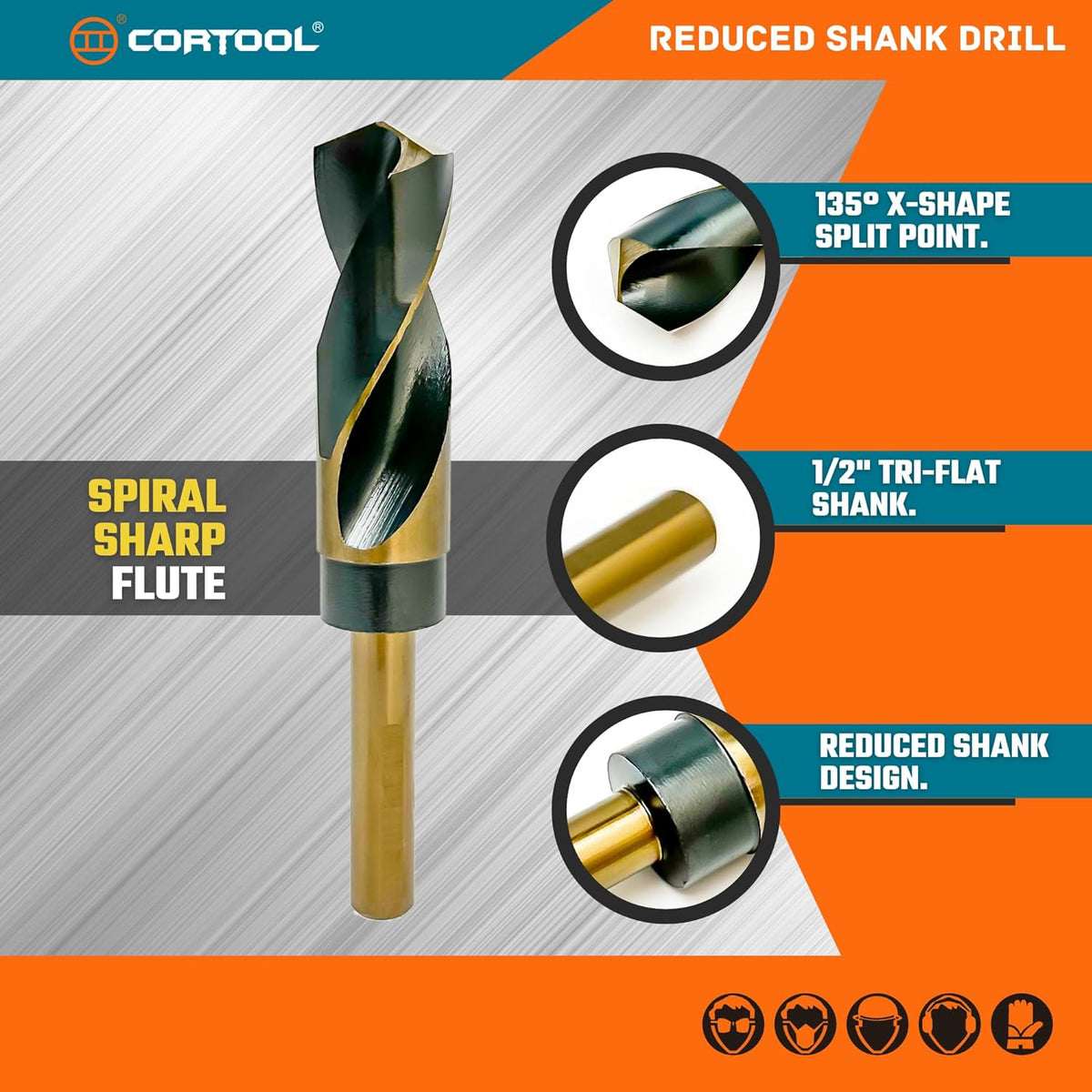 1 Inch Reduced Shank High Speed Steel Drill Bit for Metal and Steel | HSS M2 Black & Gold With 1/2" Shank