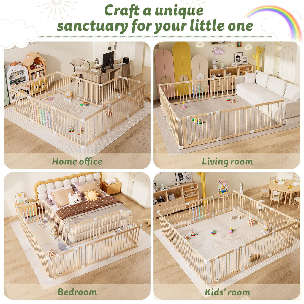 84" ×84" 12-Panel Modular Foldable Baby Playpen & Safety Activity Yard with Locking Walk-Through Gate for Infants & Toddlers