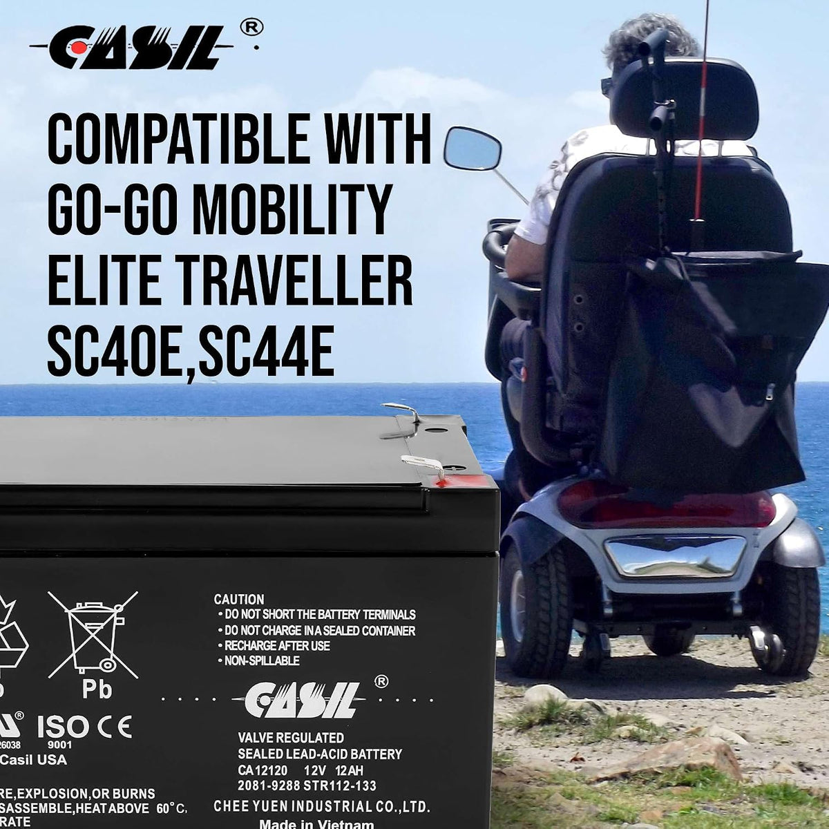 Casil 12V 12Ah SLA AGM Battery 2 Pack – Mobility Scooter Replacement for Go-Go Elite Traveller SC40E SC44E, Sealed Lead Acid Rechargeable 12 Volt 12Ah Battery