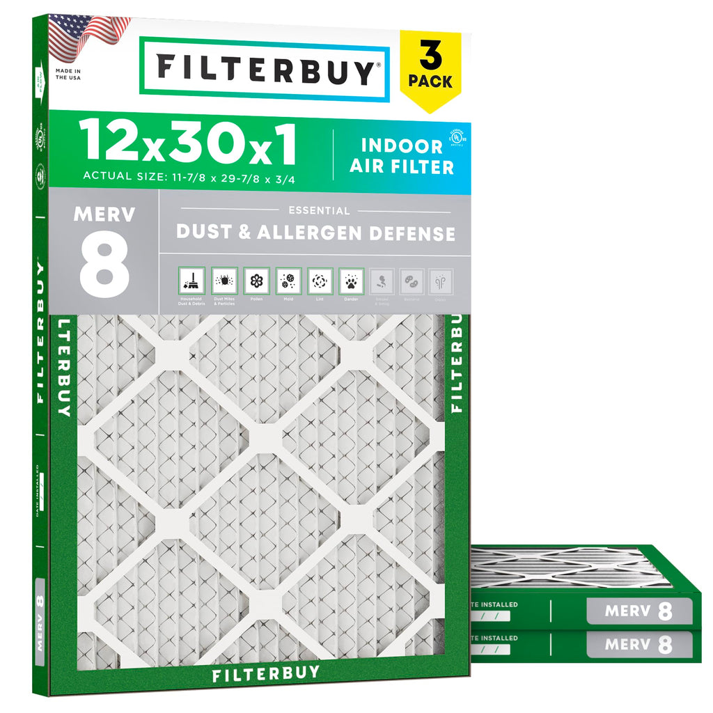 12x30x1 Air Filter MERV 8 Dust & Allergy Defense (3-Pack)