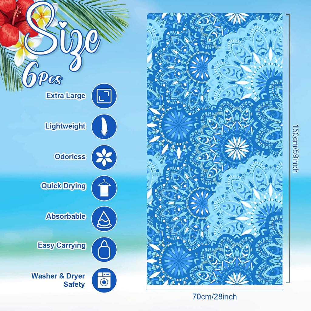 6 Pcs Oversized Beach Towels Set Sand Free Quick Dry Pool Towels Absorbent Camping Travel Blankets Set for Women Men