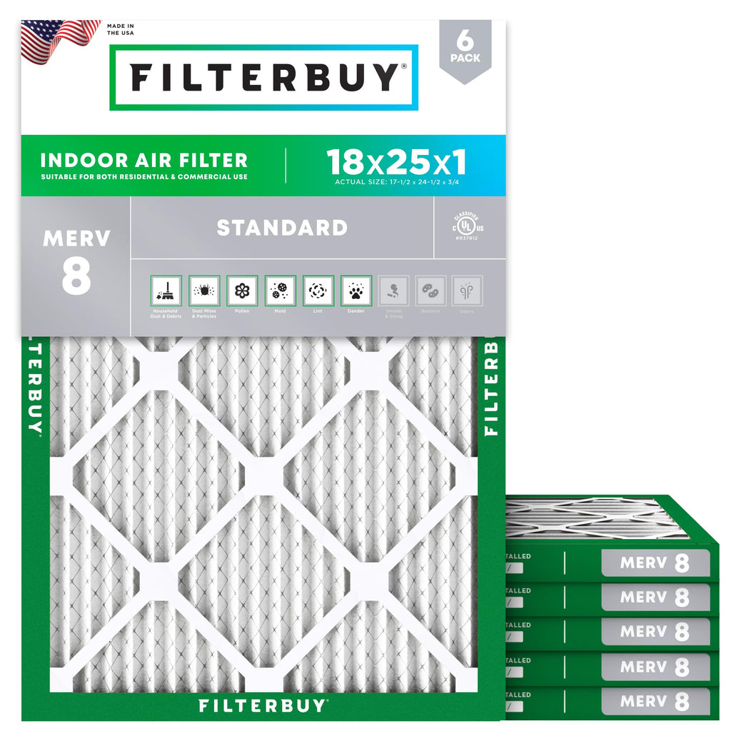 18x25x1 Air Filter MERV 8 Dust & Allergy Defense (6-Pack)