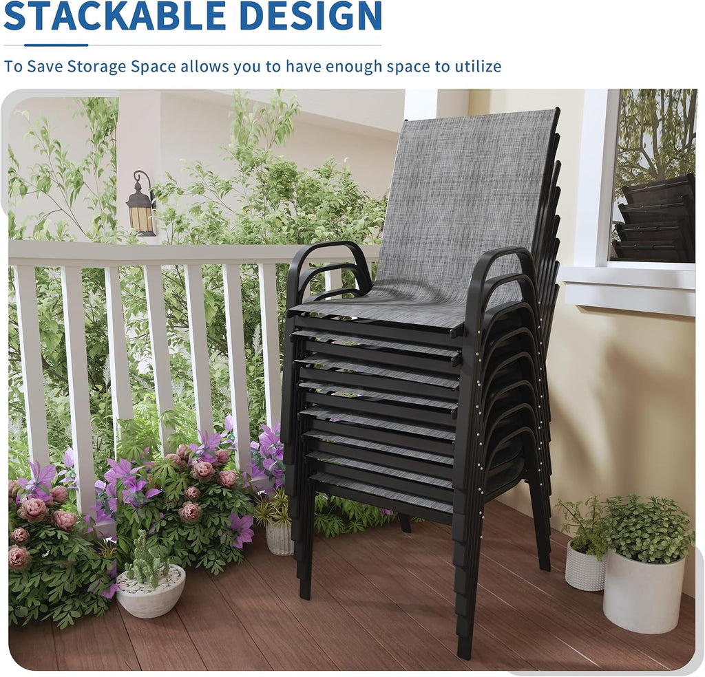 Patio Chairs Set of 8, Outdoor Stackable Dining Chairs