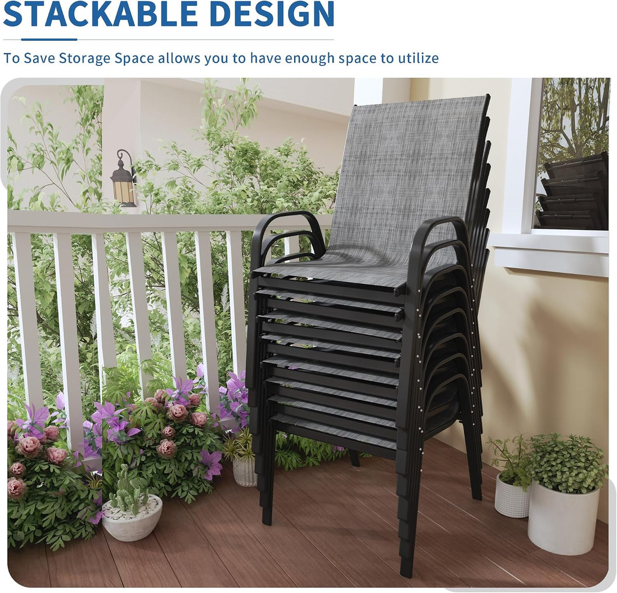 Patio Chairs Set of 8, Outdoor Stackable Dining Chairs