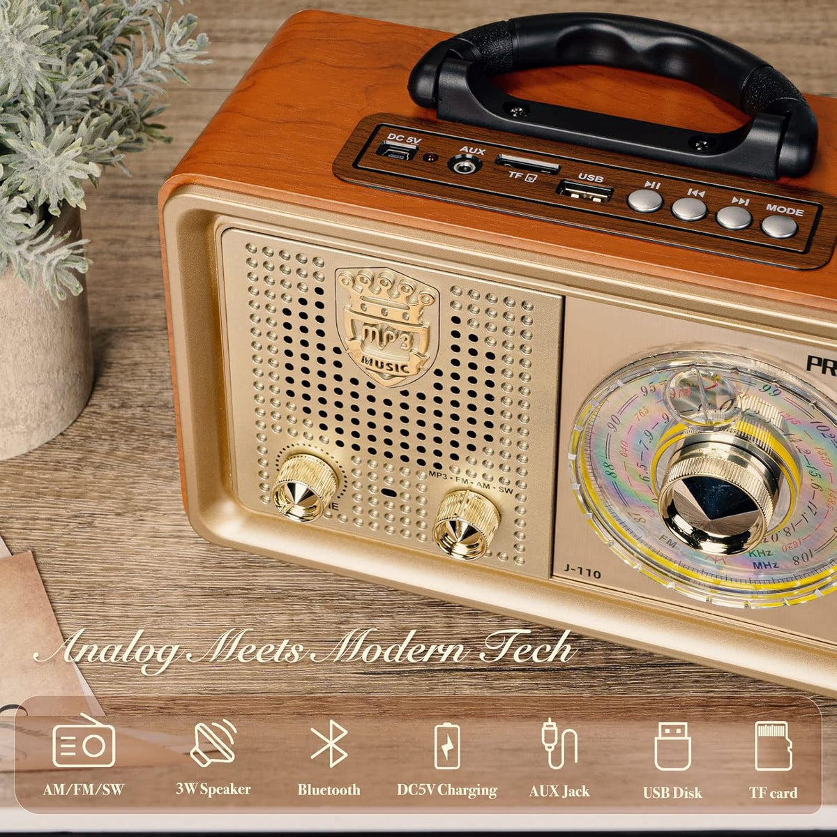 J-110 Radio Portable AM FM, Transistor Radio Plug in Wall AC Power | Battery Powered & Rechargeable for