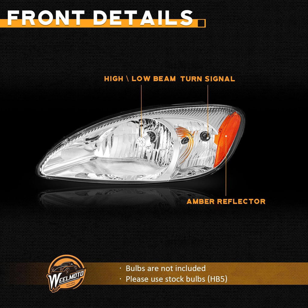 WEELMOTO Halogen Headlights for 2000-2007 Ford Taurus SE/SES/SEL/LX