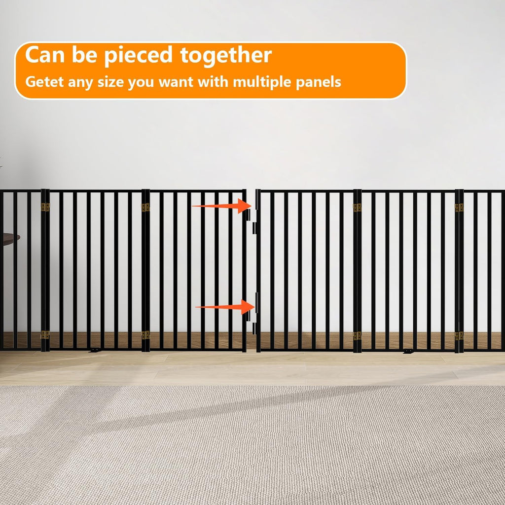 36" Tall Freestanding Heavy-Duty Steel Folding Pet & Dog Barrier Gate with Walk-Through Swing Door for Wide Indoor Openings, Hallways & Stairs