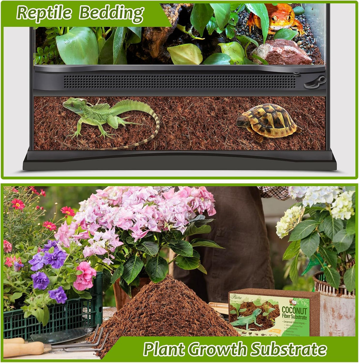 4 Pack Natural Coconut Fiber Substrate, Coco Coir Reptile Bedding