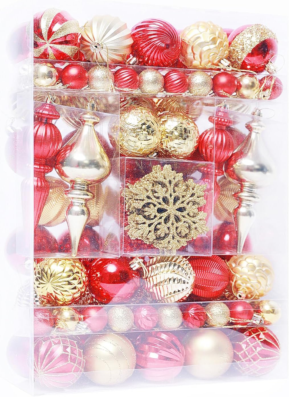 116ct 1.18-6.5" Red Gold Christmas Tree Ornaments Decorations Set