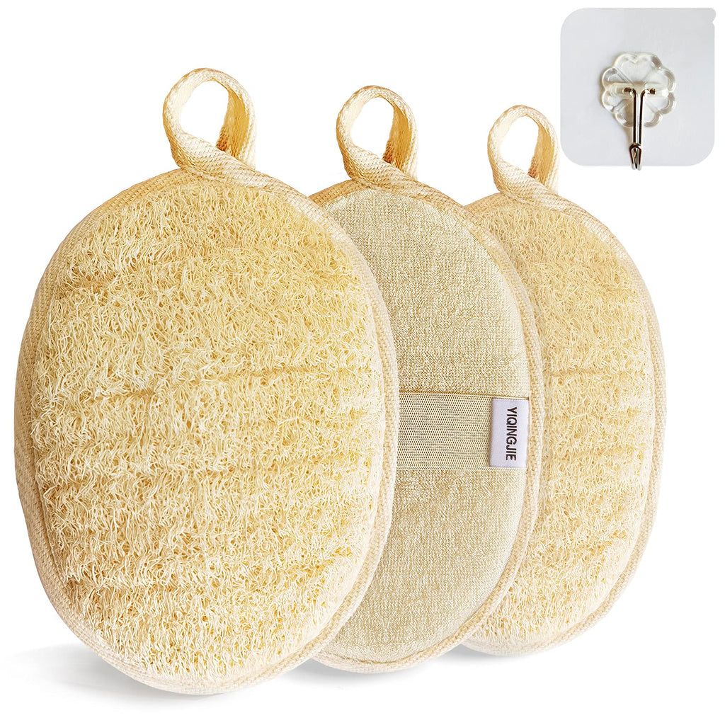 Natural Loofah Sponge Exfoliating Body Scrubber (3 Pack) Beige