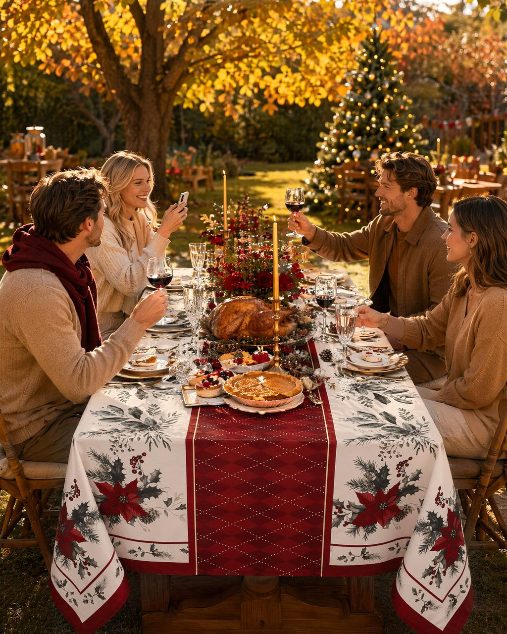 Christmas Tablecloth Rectangle, Holiday Dining Decor, 60x120 Inch